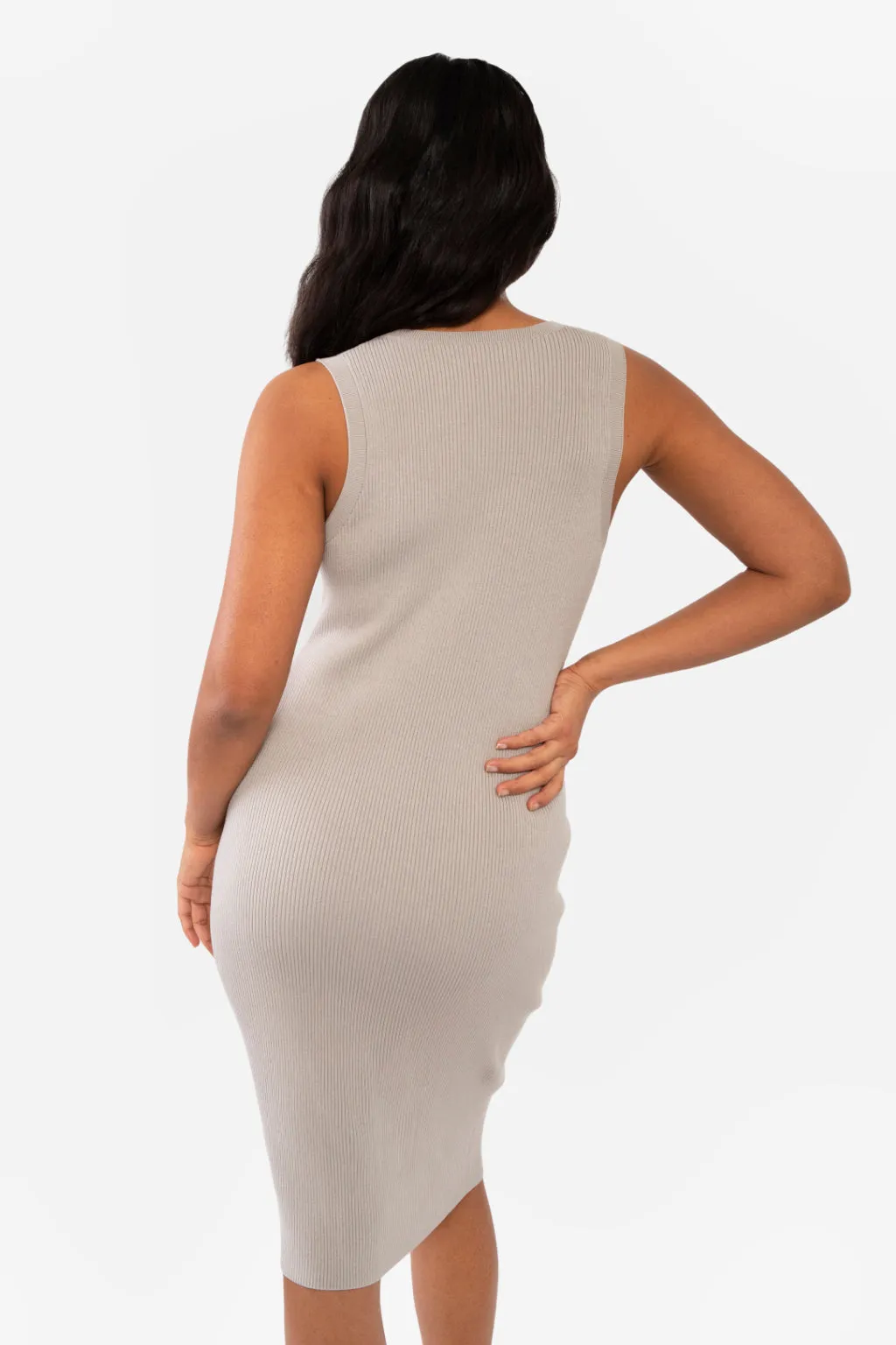 CAITLIN SLEEVELESS RIB DRESS - PEACH