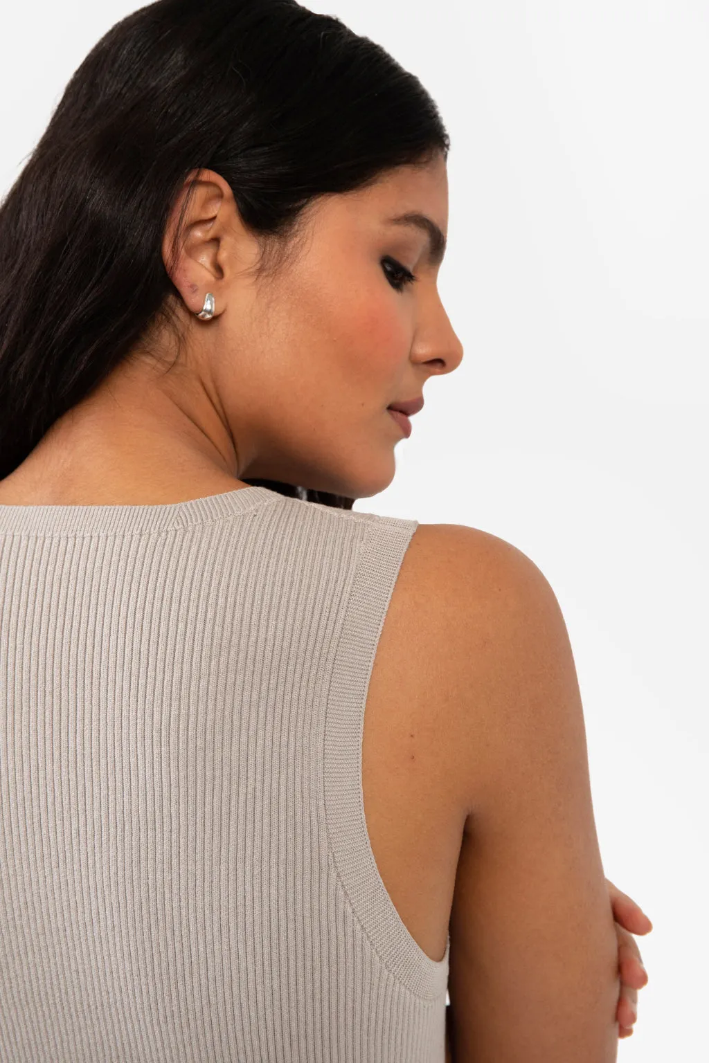 CAITLIN SLEEVELESS RIB DRESS - PEACH