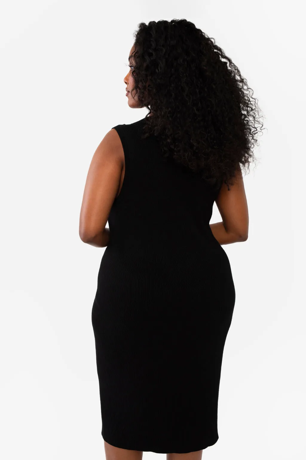 CAITLIN SLEEVELESS RIB DRESS - PEACH