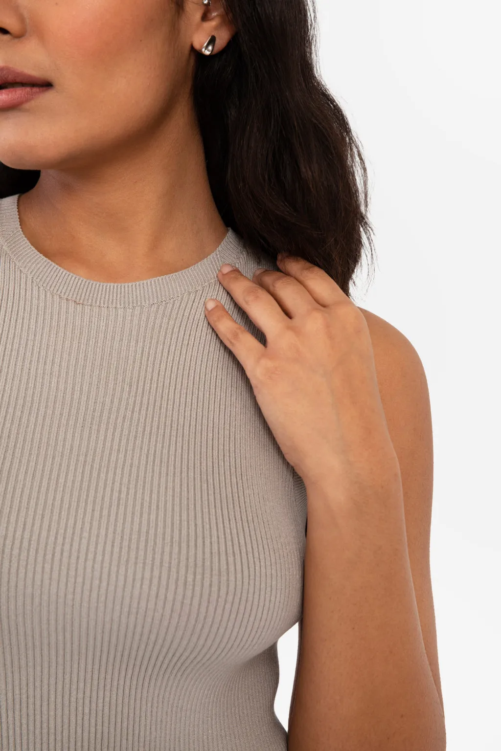 CAITLIN SLEEVELESS RIB DRESS - PEACH