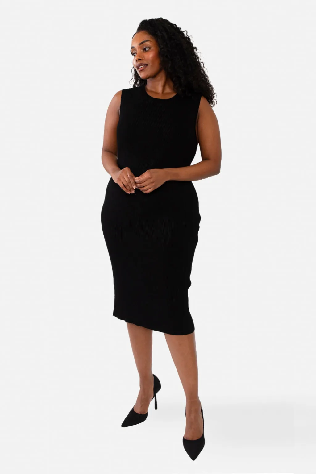 CAITLIN SLEEVELESS RIB DRESS - PEACH