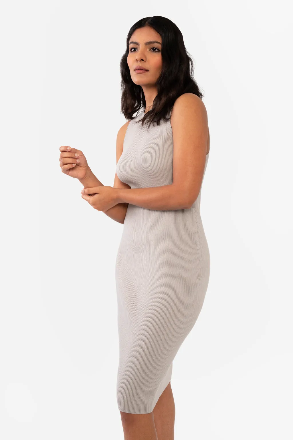 CAITLIN SLEEVELESS RIB DRESS - PEACH