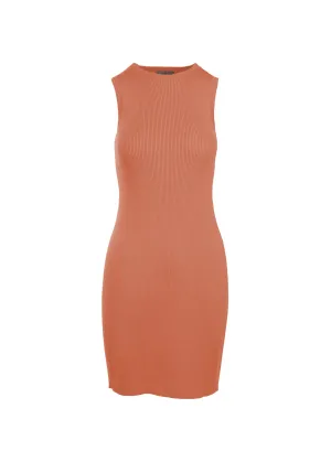 CAITLIN SLEEVELESS RIB DRESS - PEACH