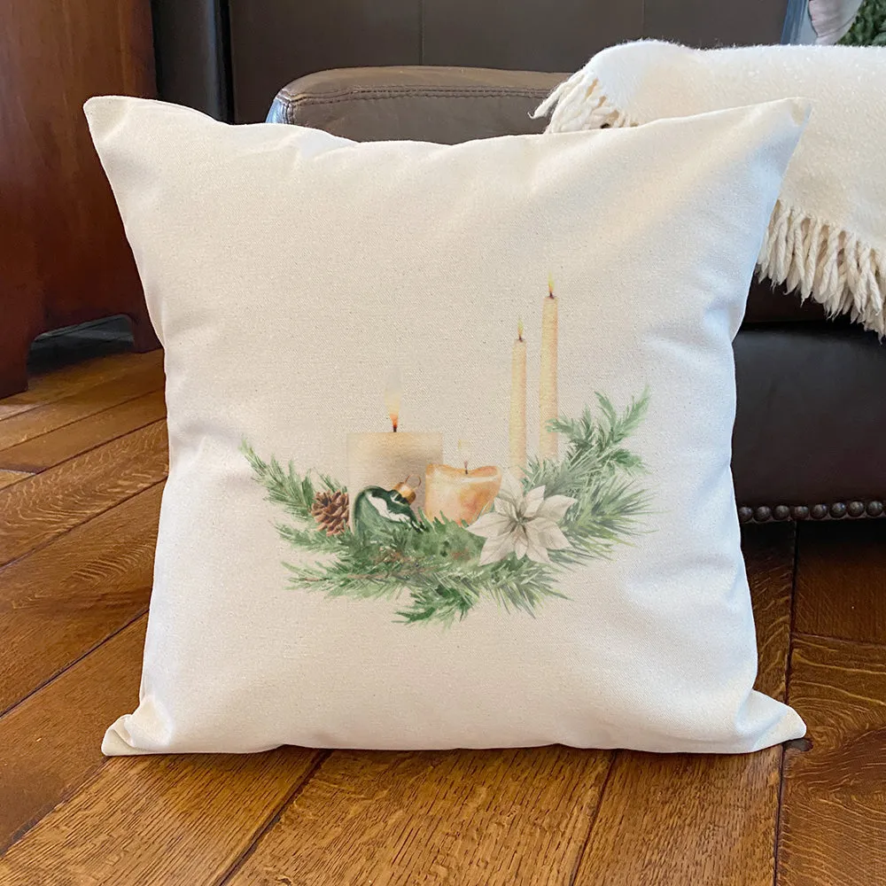 Candle and Pine Arrangement - Square Canvas Pillow