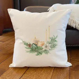 Candle and Pine Arrangement - Square Canvas Pillow
