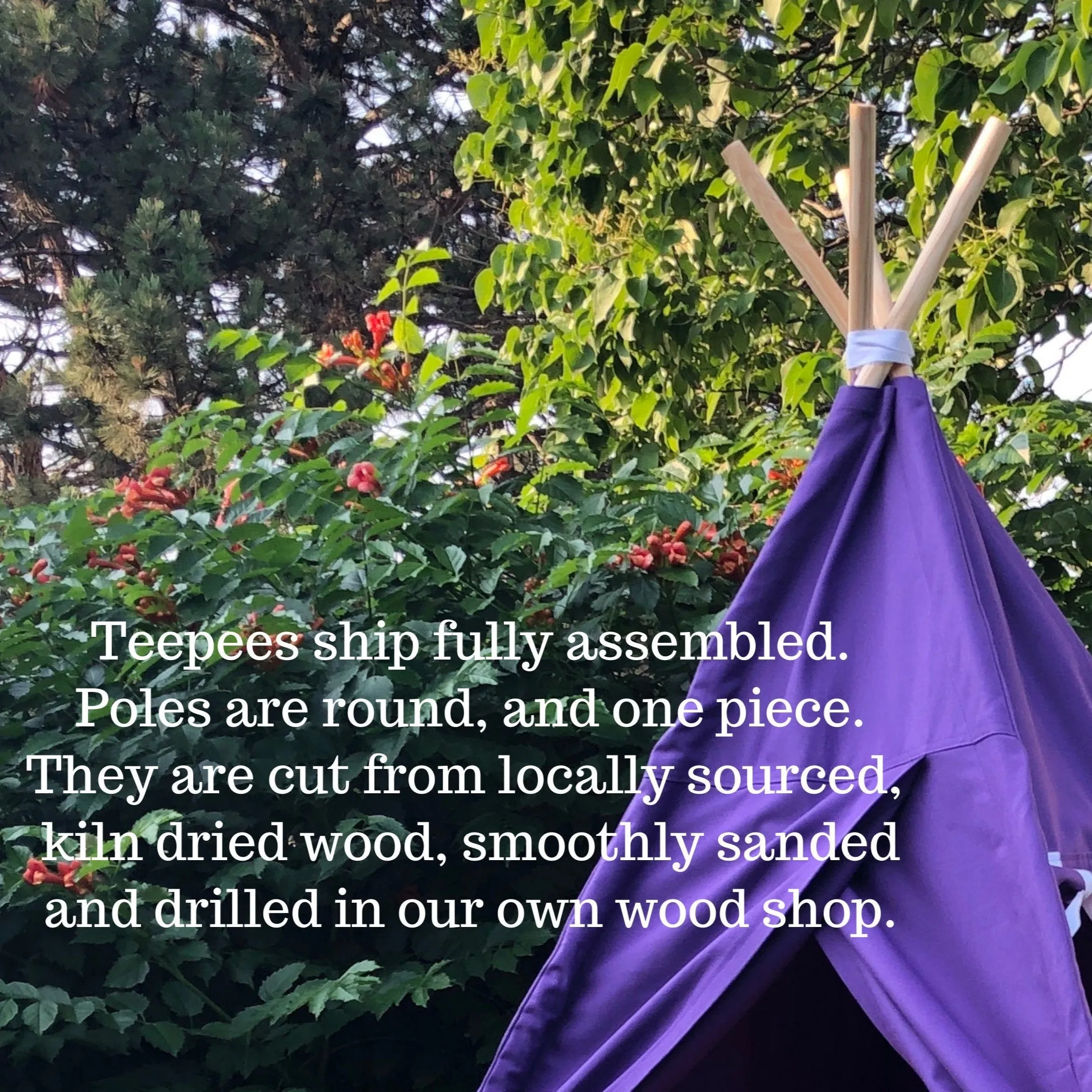 Canvas Kids Teepee Tent 14 COLORS, 5 Sizes, Includes Window, Ships FULLY ASSEMBLED
