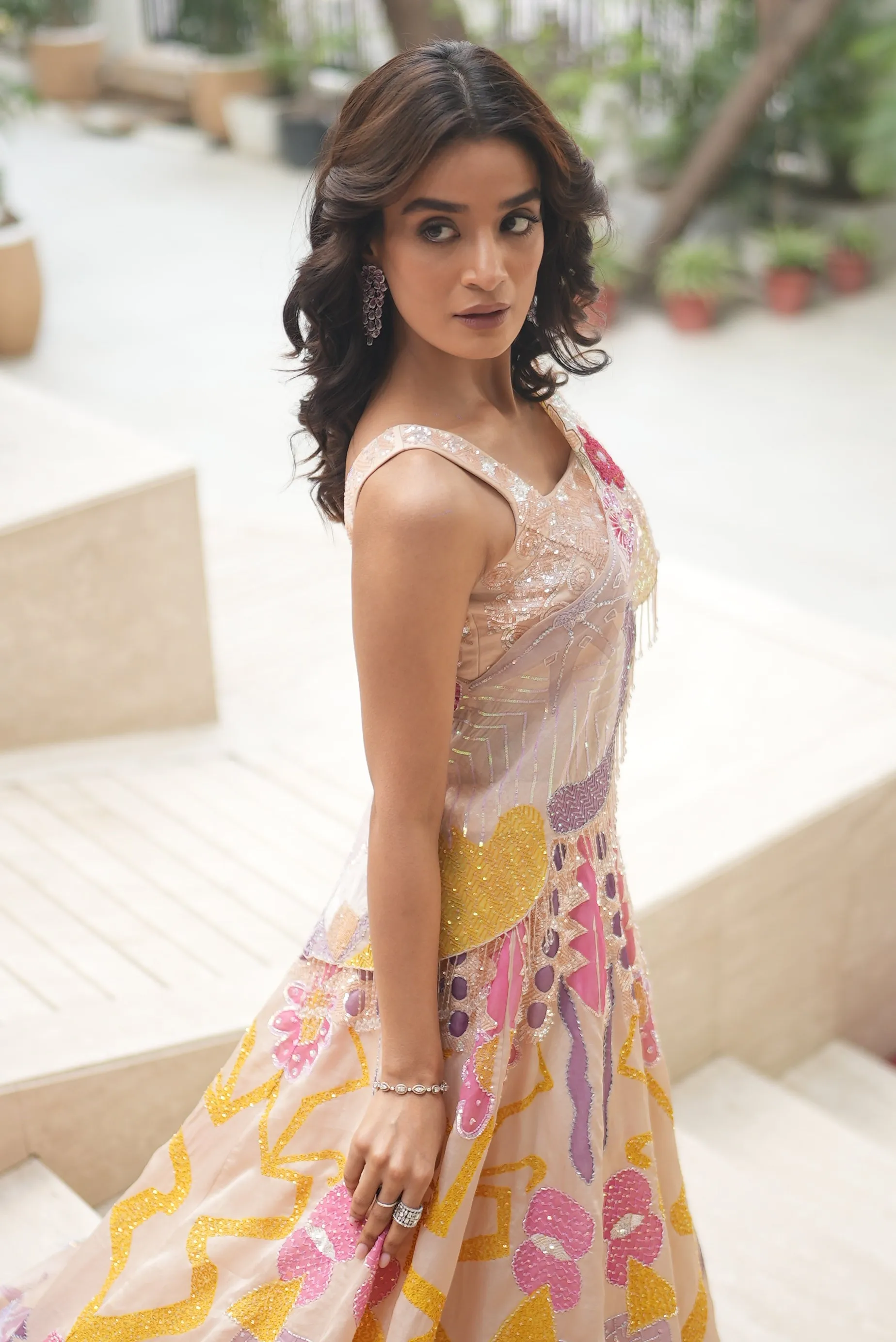 Celestia Ethereal Vibrant Hand-Painted Artistic Lehenga Set