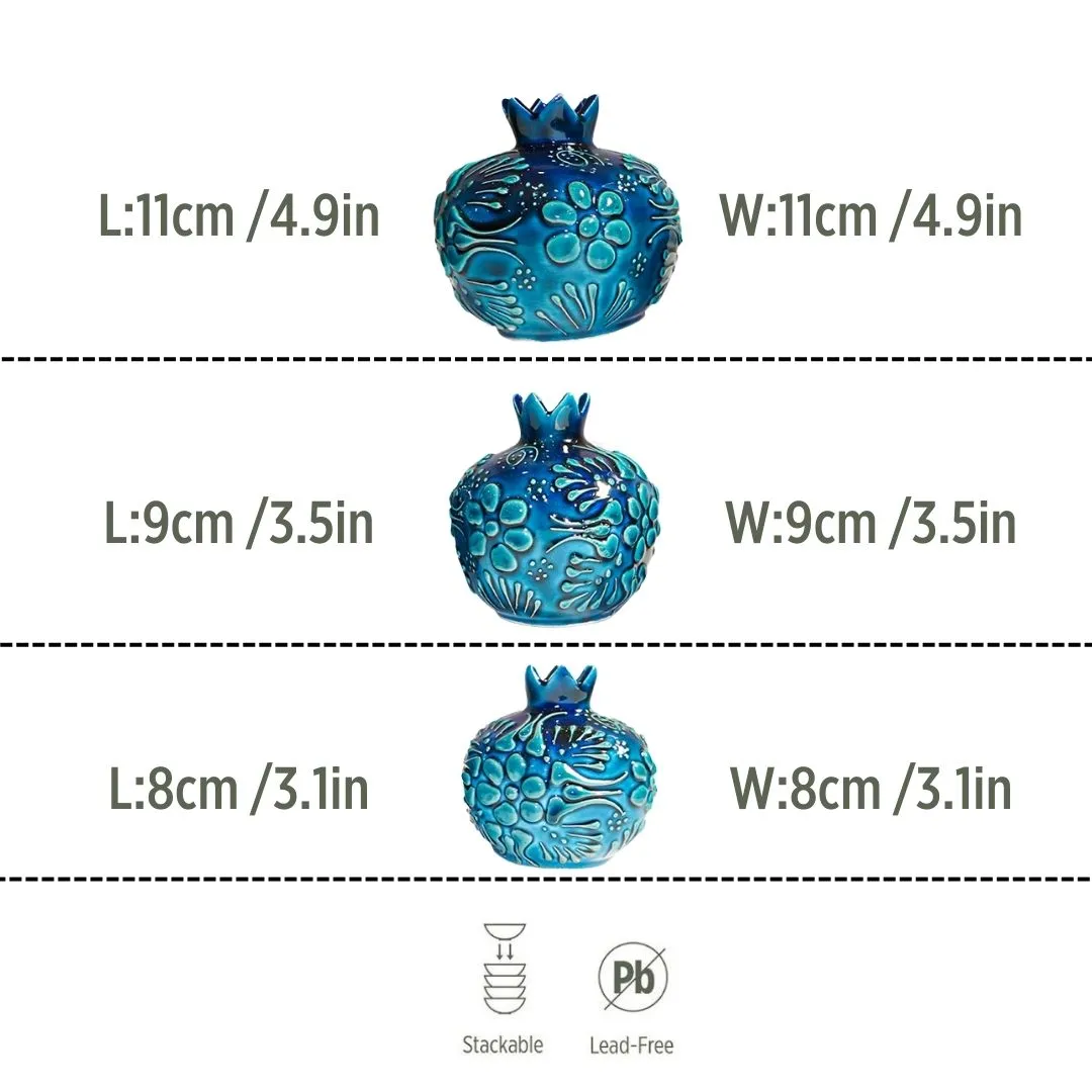 Ceramic Vase Pomegranate Trio Ocean Blue 11 / 9 / 8cm