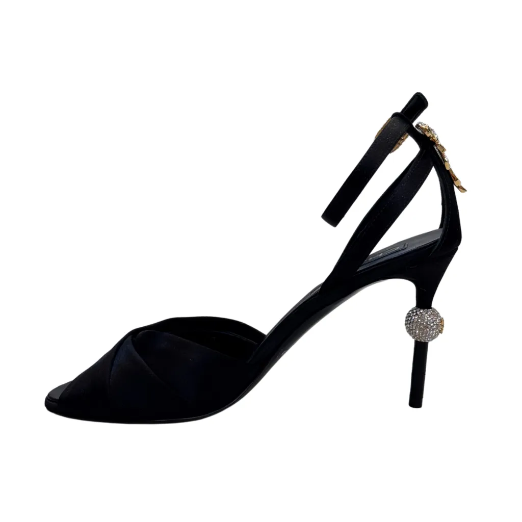 Chanel '23 Black Satin Ankle Strap Sandals, 39.5