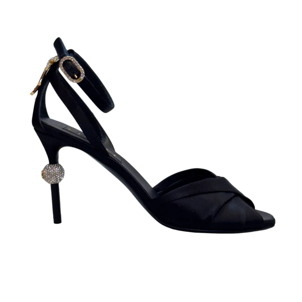 Chanel '23 Black Satin Ankle Strap Sandals, 39.5