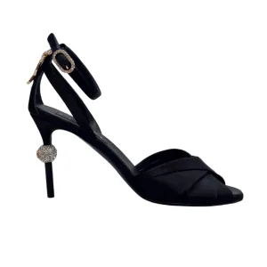 Chanel '23 Black Satin Ankle Strap Sandals, 39.5