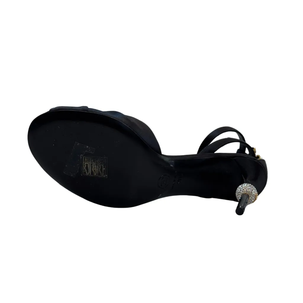 Chanel '23 Black Satin Ankle Strap Sandals, 39.5