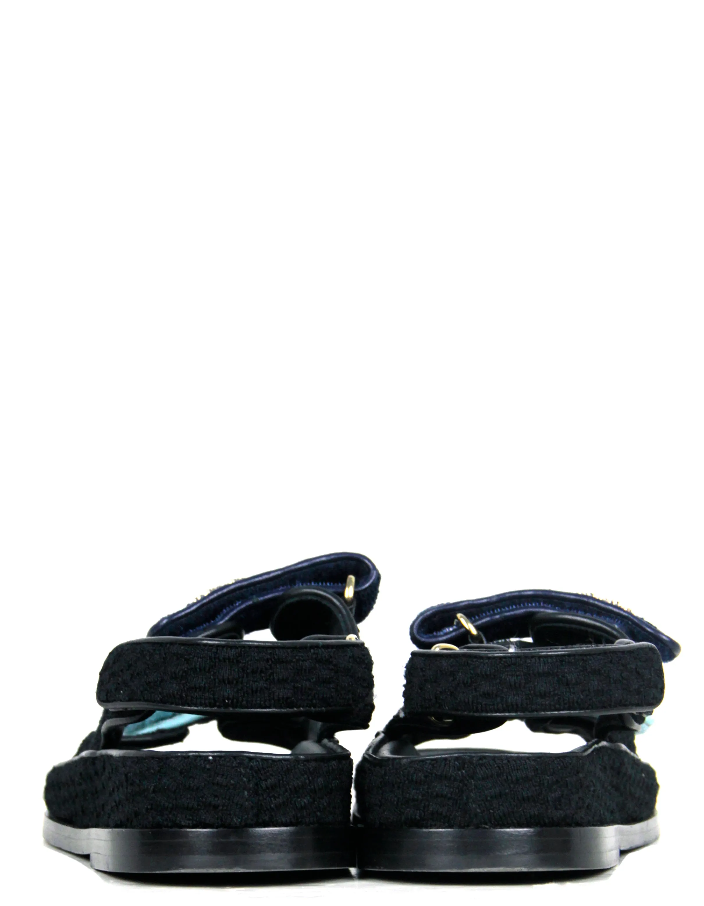 Chanel Light/Dark Blue Knit Fabric Velcro Dad Sandals sz 38