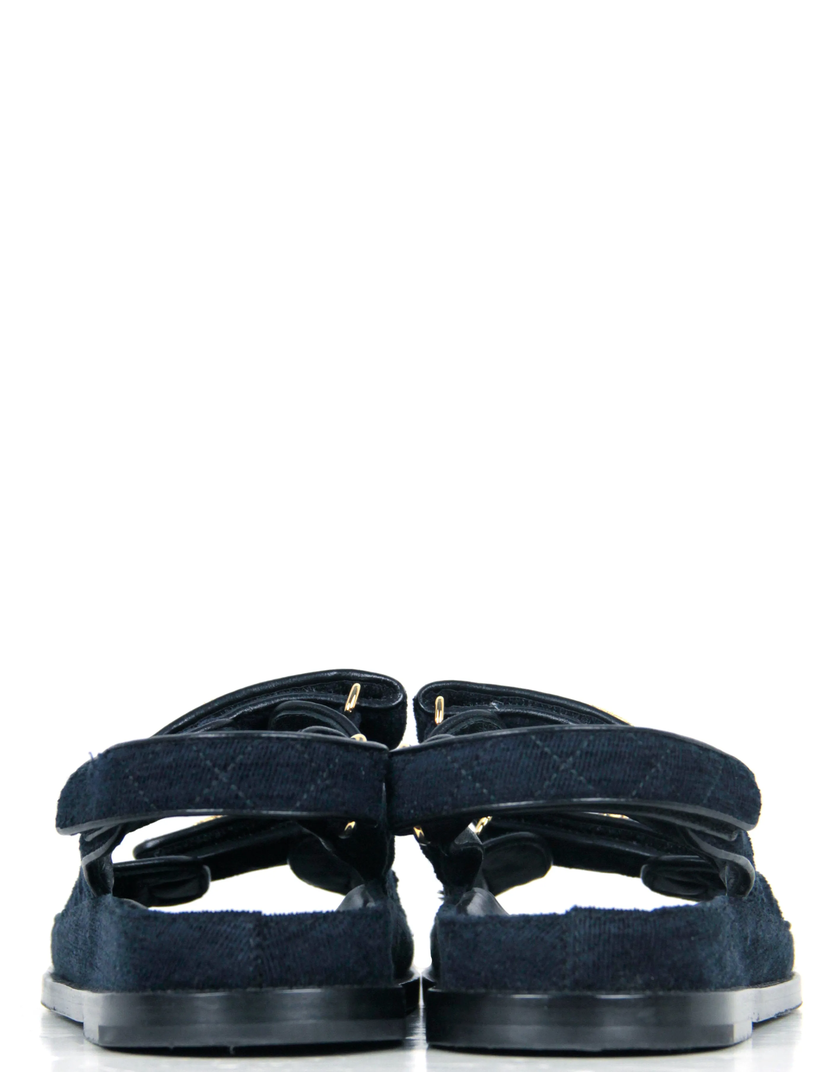 Chanel Navy Blue Velvet Velcro Dad Sandals sz 38