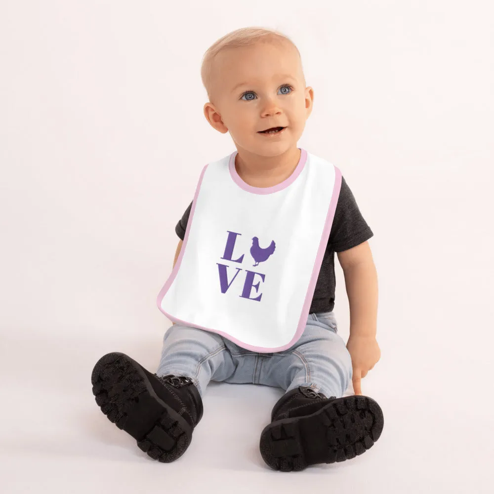 Chicken Love Embroidered Baby Bib