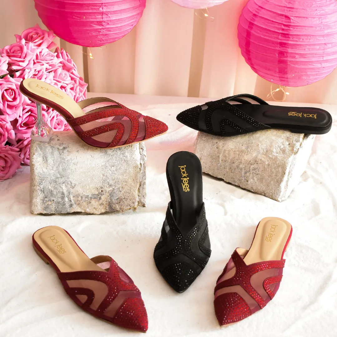 Crystal Sheen Flats Black