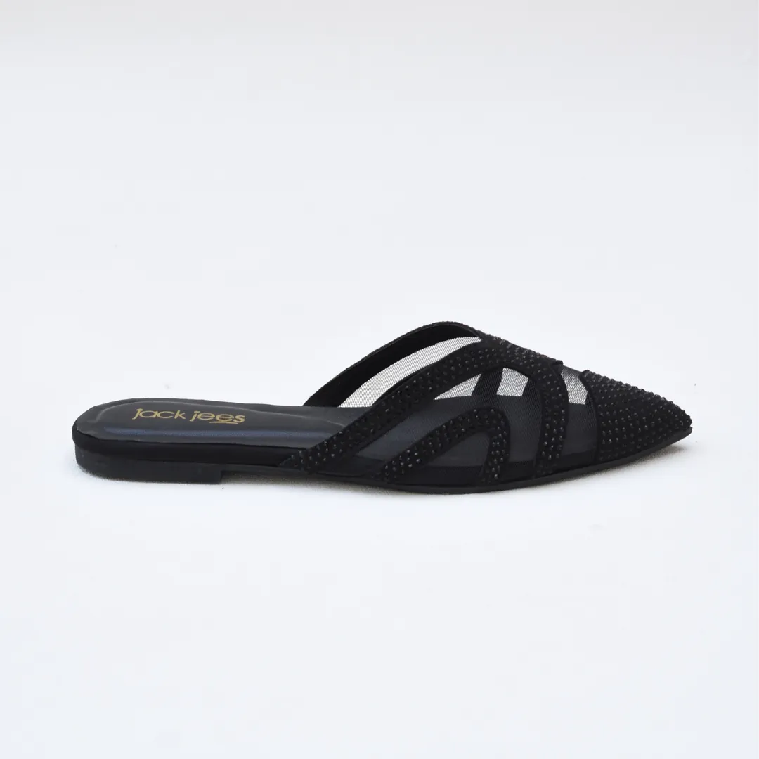 Crystal Sheen Flats Black