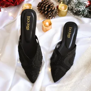 Crystal Sheen Flats Black