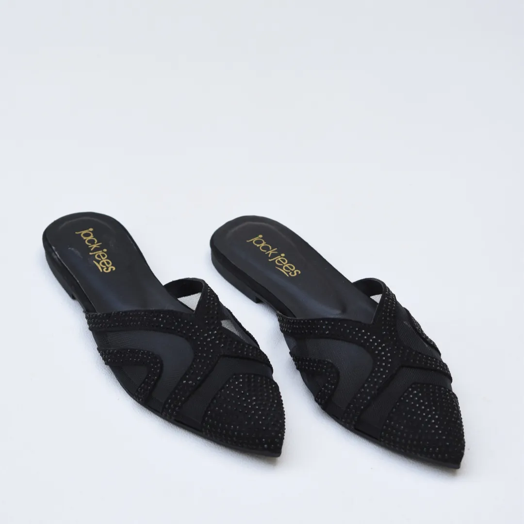 Crystal Sheen Flats Black