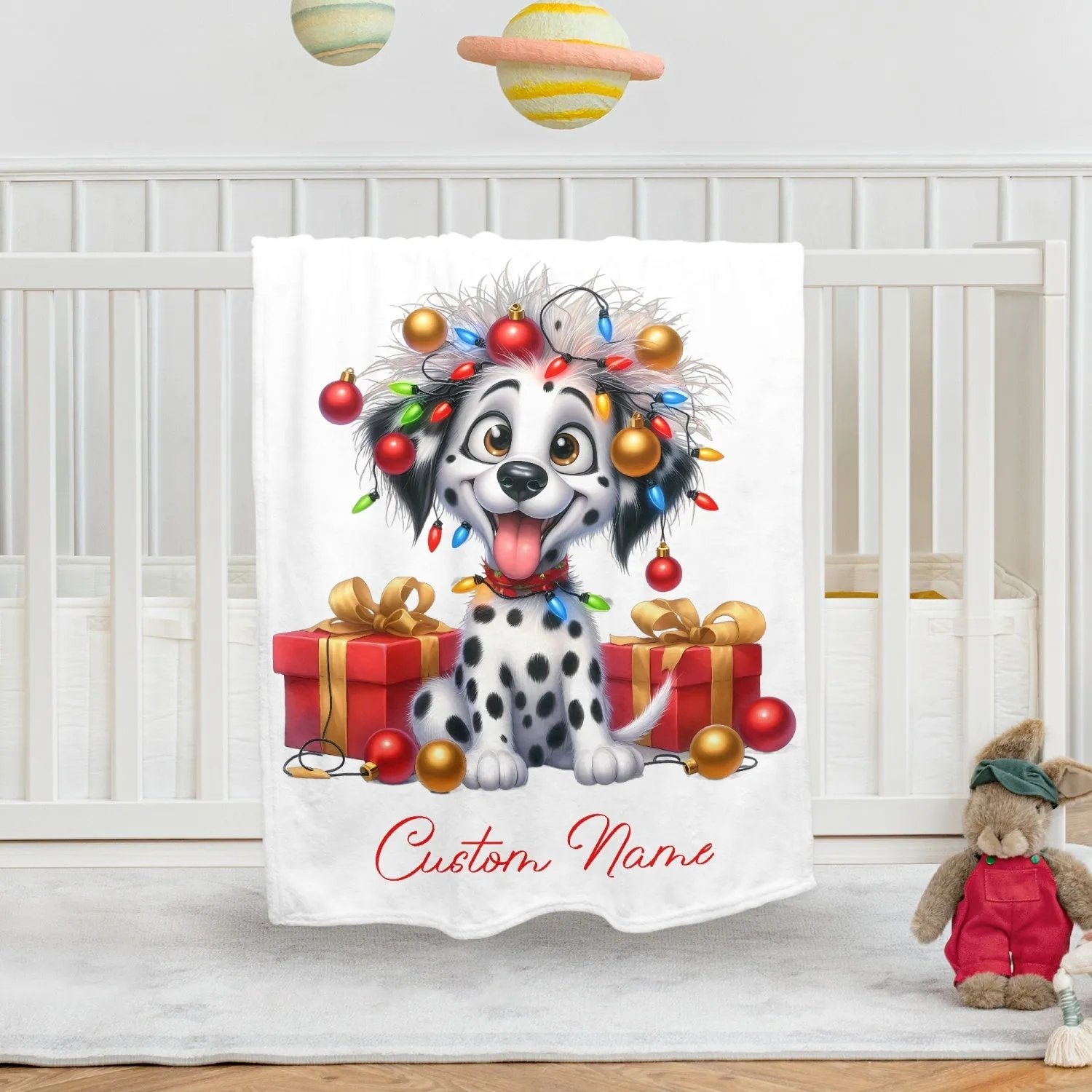 Custom Name Christmas Dog Flannel Blanket