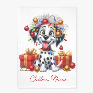 Custom Name Christmas Dog Flannel Blanket