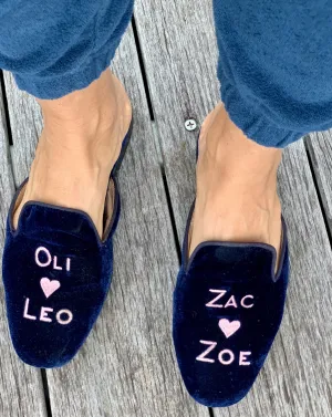 Custom Navy Velvet Mules