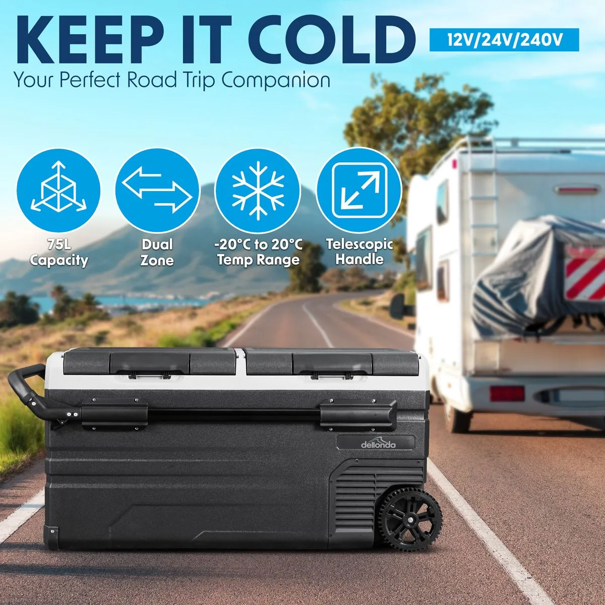 Dellonda 95L Portable Dual Zone Compressor Car Camping Fridge/Freezer 12/24V