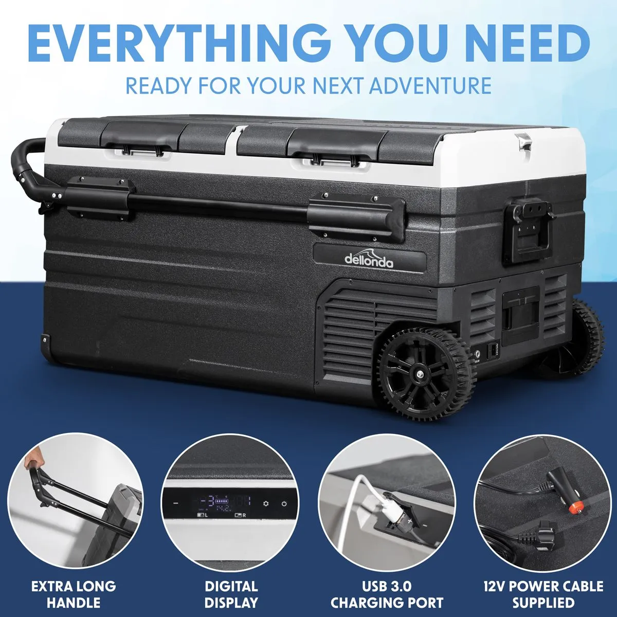 Dellonda 95L Portable Dual Zone Compressor Car Camping Fridge/Freezer 12/24V