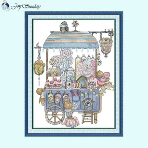 Dessert Cart DIY White Canvas Cross Stitch Kit