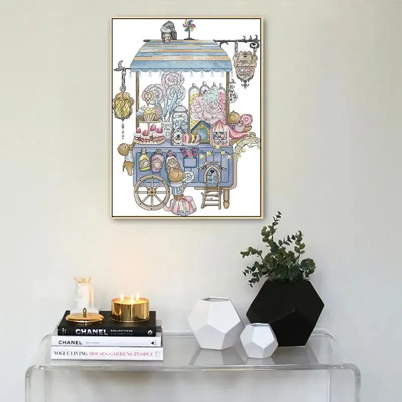 Dessert Cart DIY White Canvas Cross Stitch Kit