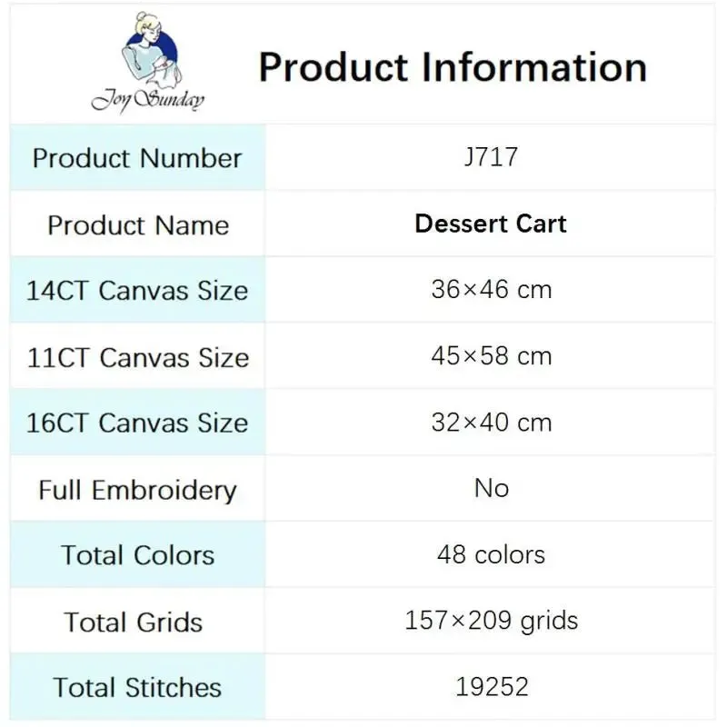 Dessert Cart DIY White Canvas Cross Stitch Kit