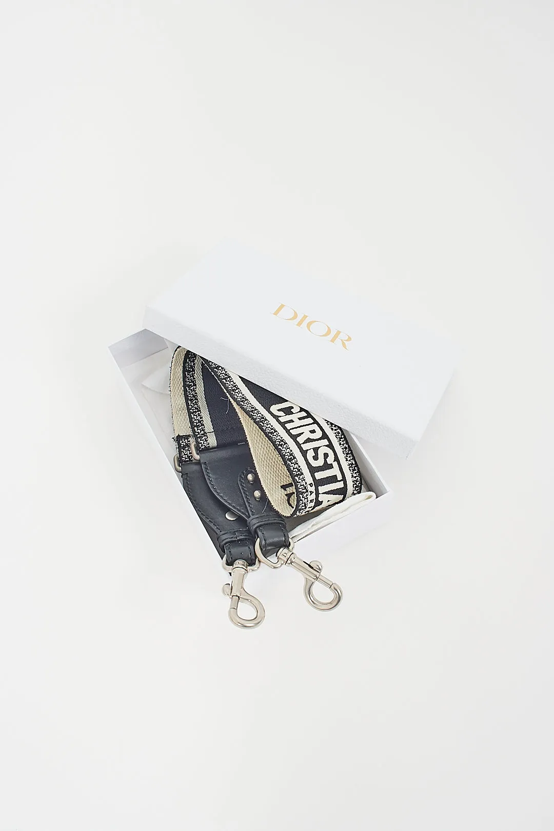 Dior Black & White Embroidery Guitar Strap