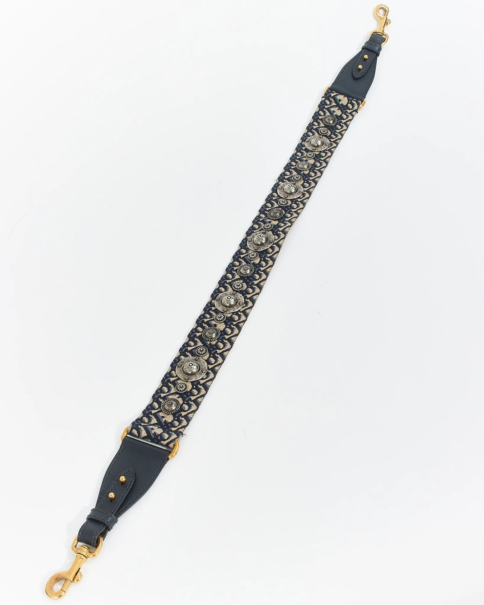 Dior Blue Canvas Oblique Embroidery Medallion Strap with Ring