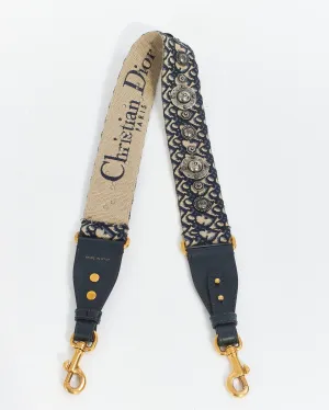 Dior Blue Canvas Oblique Embroidery Medallion Strap with Ring