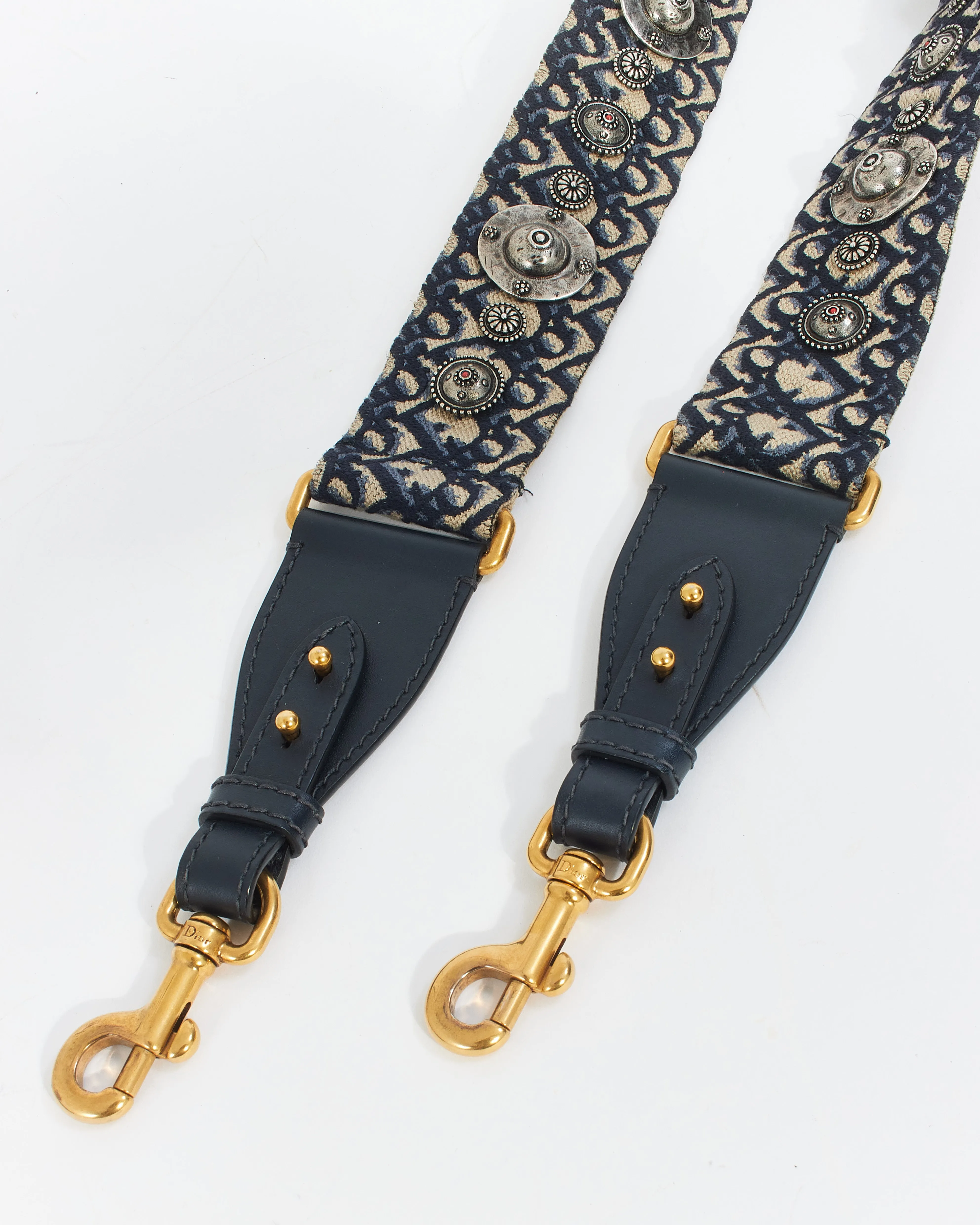 Dior Blue Canvas Oblique Embroidery Medallion Strap with Ring