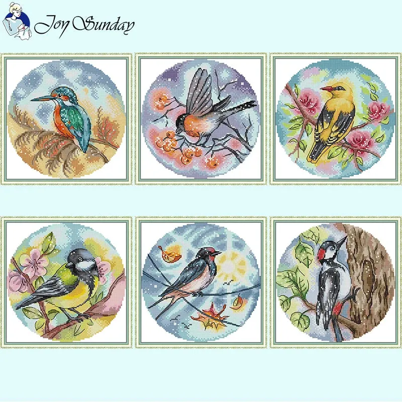 DIY Bird Series Cross Stitch Kit - Stamped Canvas 11ct, 14ct, 16ct for Handmade Embroidery Gifts