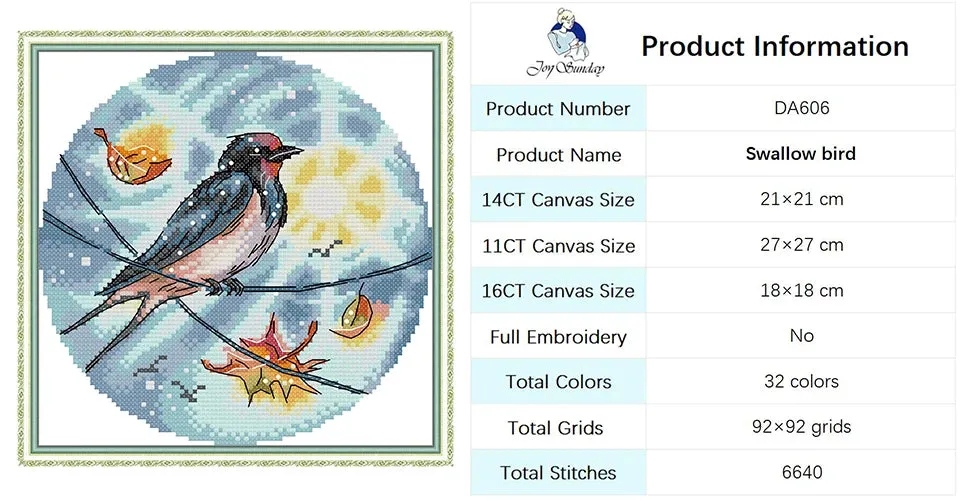 DIY Bird Series Cross Stitch Kit - Stamped Canvas 11ct, 14ct, 16ct for Handmade Embroidery Gifts