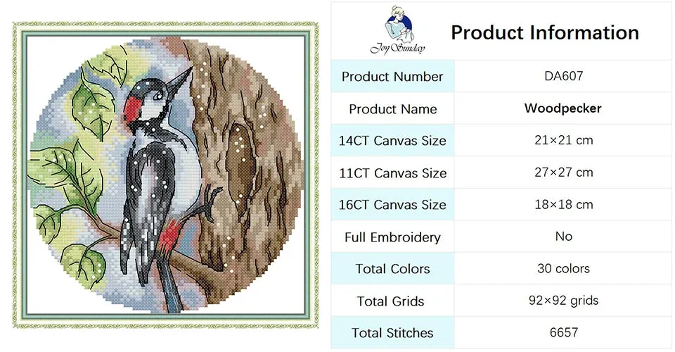 DIY Bird Series Cross Stitch Kit - Stamped Canvas 11ct, 14ct, 16ct for Handmade Embroidery Gifts