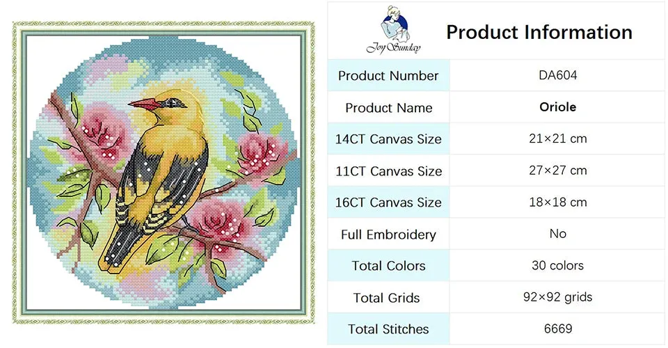 DIY Bird Series Cross Stitch Kit - Stamped Canvas 11ct, 14ct, 16ct for Handmade Embroidery Gifts