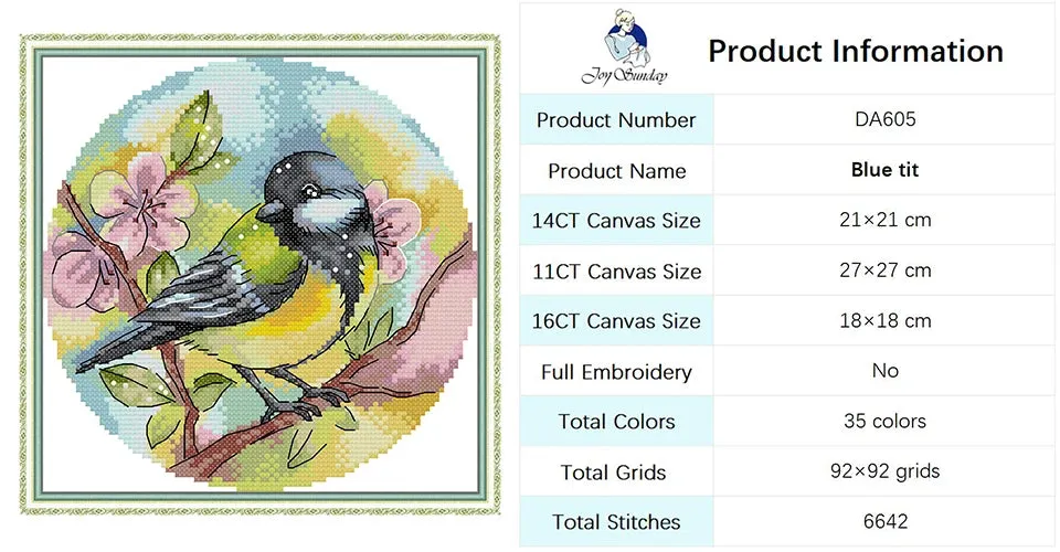 DIY Bird Series Cross Stitch Kit - Stamped Canvas 11ct, 14ct, 16ct for Handmade Embroidery Gifts
