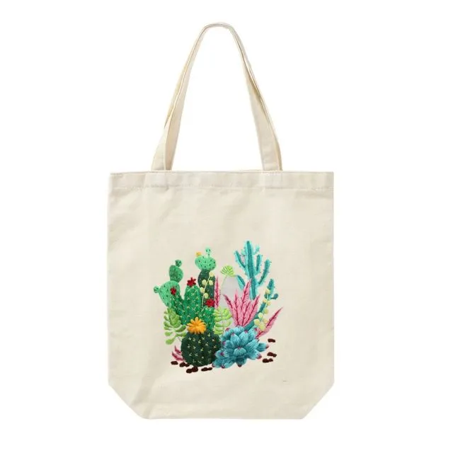 DIY Canvas Tote Bag Embroidery Kit With Flower DIY Arts Crafts Beginners Needlepoint Kits