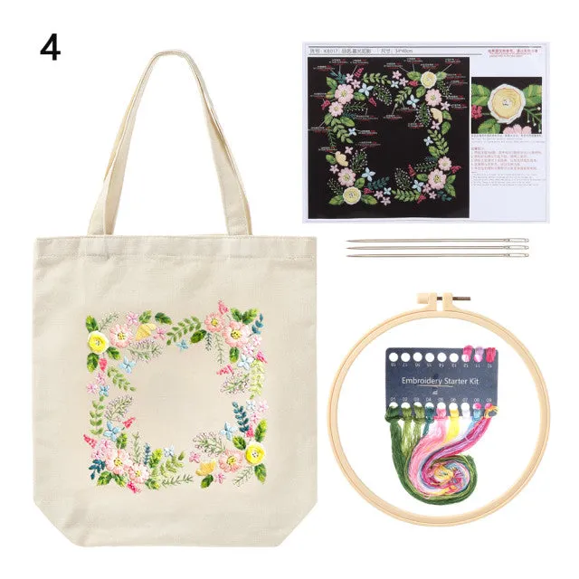 DIY Canvas Tote Bag Embroidery Kit With Flower DIY Arts Crafts Beginners Needlepoint Kits