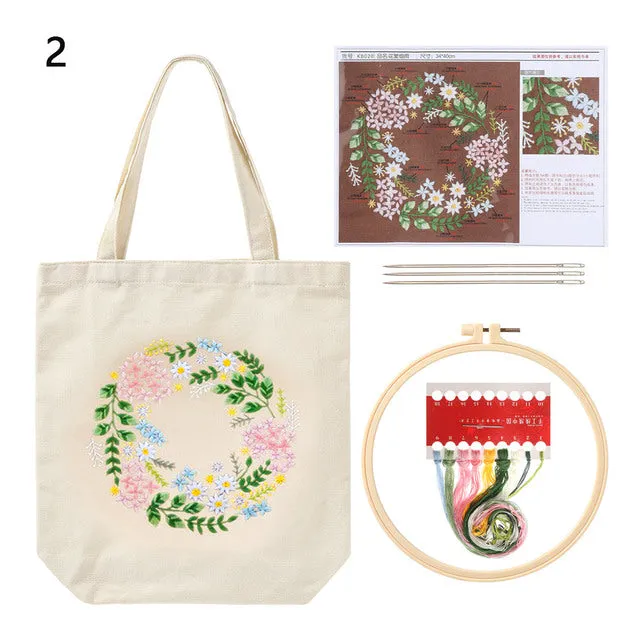 DIY Canvas Tote Bag Embroidery Kit With Flower DIY Arts Crafts Beginners Needlepoint Kits