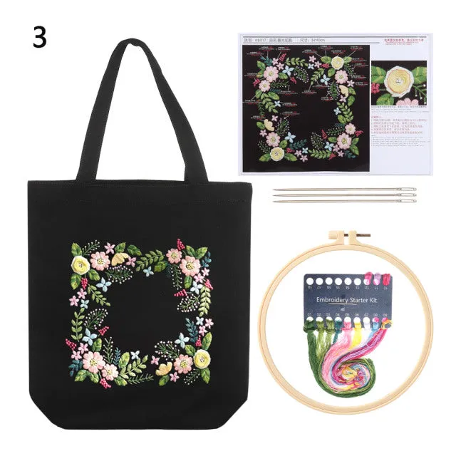 DIY Canvas Tote Bag Embroidery Kit With Flower DIY Arts Crafts Beginners Needlepoint Kits