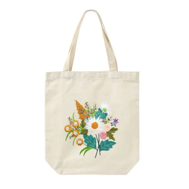 DIY Canvas Tote Bag Embroidery Kit With Flower DIY Arts Crafts Beginners Needlepoint Kits