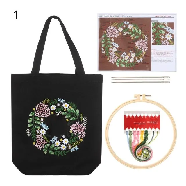 DIY Canvas Tote Bag Embroidery Kit With Flower DIY Arts Crafts Beginners Needlepoint Kits