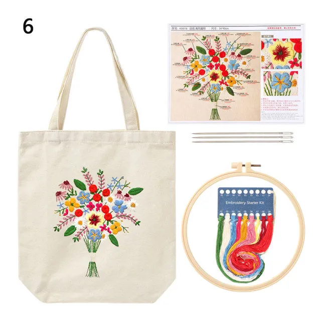 DIY Canvas Tote Bag Embroidery Kit With Flower DIY Arts Crafts Beginners Needlepoint Kits