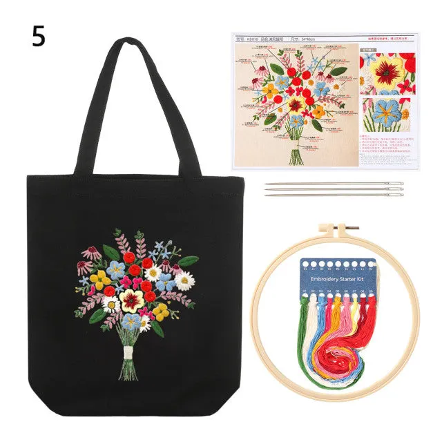 DIY Canvas Tote Bag Embroidery Kit With Flower DIY Arts Crafts Beginners Needlepoint Kits