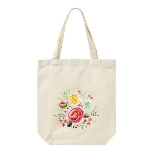 DIY Canvas Tote Bag Embroidery Kit With Flower DIY Arts Crafts Beginners Needlepoint Kits