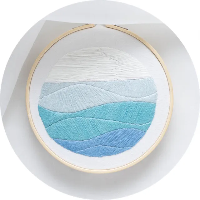 DIY Embroidery Bamboo Hoop Decor - Coastline  Lighthouse Sunrise